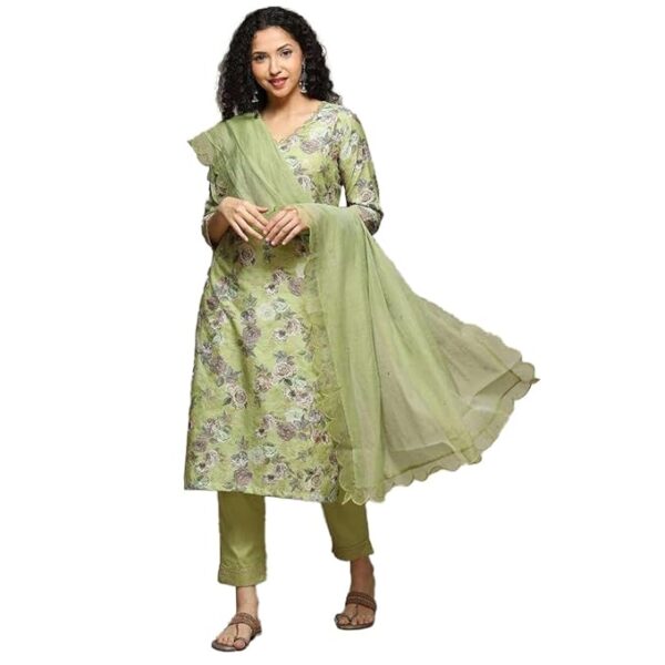 BIBA Printed Poly Cotton Round Neck Women's Kurta Trouser Dupatta Set